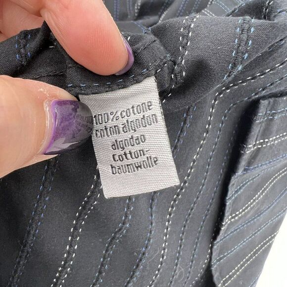 Luchiano Visconti Long Sleeve Shirt Flip Cuff Stitched Stripe Black Size XLT - Picture 6 of 6